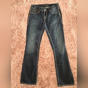Silver Jeans Women's Dark Blue Bootcut Jeans with Contrast Stitching